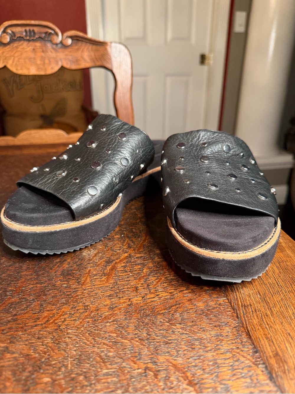 Rebecca Minkoff Black Leather Studded Platform Slide Sandals Size 8.5